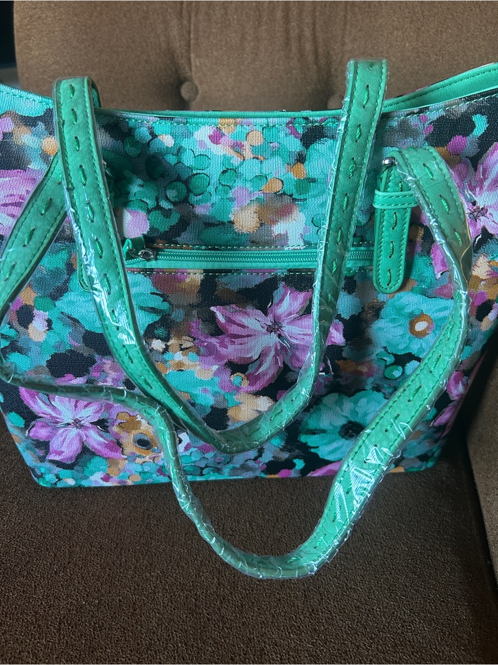 Floral Canvas Tote in Teal and Purple
